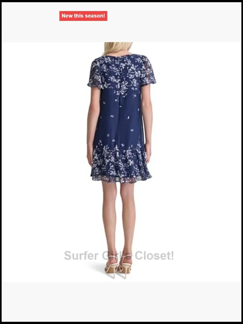 DKNY Flutter Sleeve Ruffle Hem Shift Mini Dress Polyester Zipper